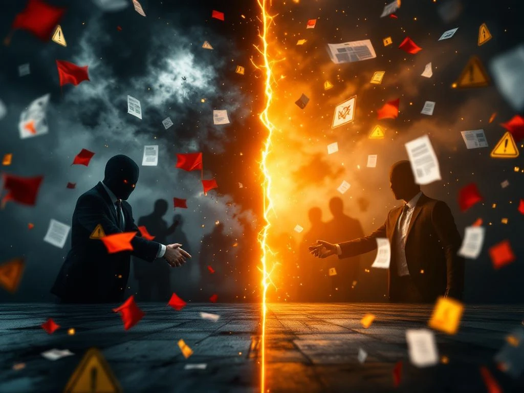 Gesplitst scherm toont onbetrouwbare bedrijfsagentschappen links versus betrouwbare professionele diensten rechts met waarschuwingssymbolen